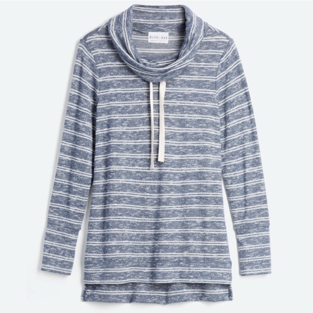 💚5/$25💚 Olive & Oak Blue Striped Lidy Cowl Neck Knit Top Sz S